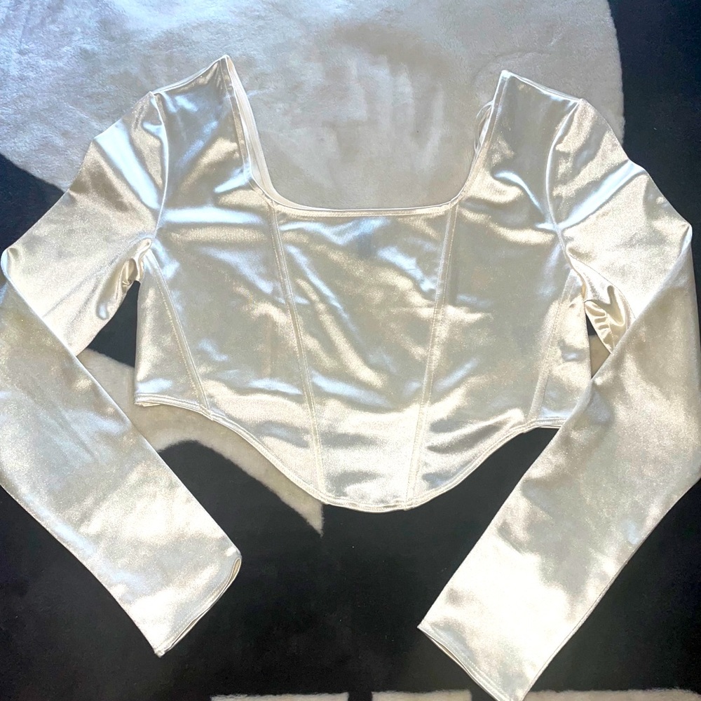 Silk Cream Long Sleeve Crop Top